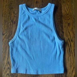 Zara Blue Fitted Crop Tank Top